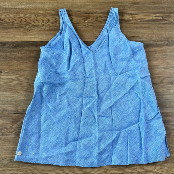 Lilly Pulitzer Tops - Lilly Pulitzer Florin Tank Top Blue Linen Coastal Beach Resort Nautical Women XS